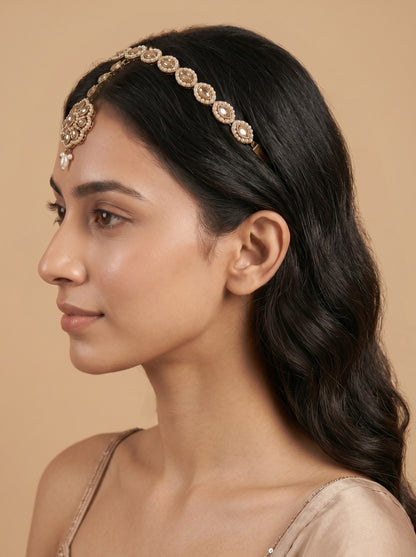 Women's Traditional Pearl & Stone Studded Ethnic Maang Tikka Hair Band