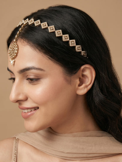 Women's Traditional Pearl & Stone Studded Ethnic Maang Tikka Hair Band