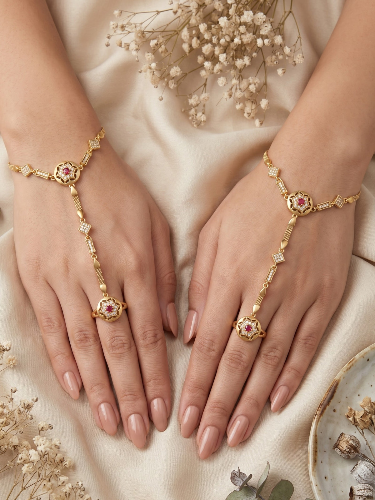 Traditional Pack of 2 Gold Plated AD Studded hathfool