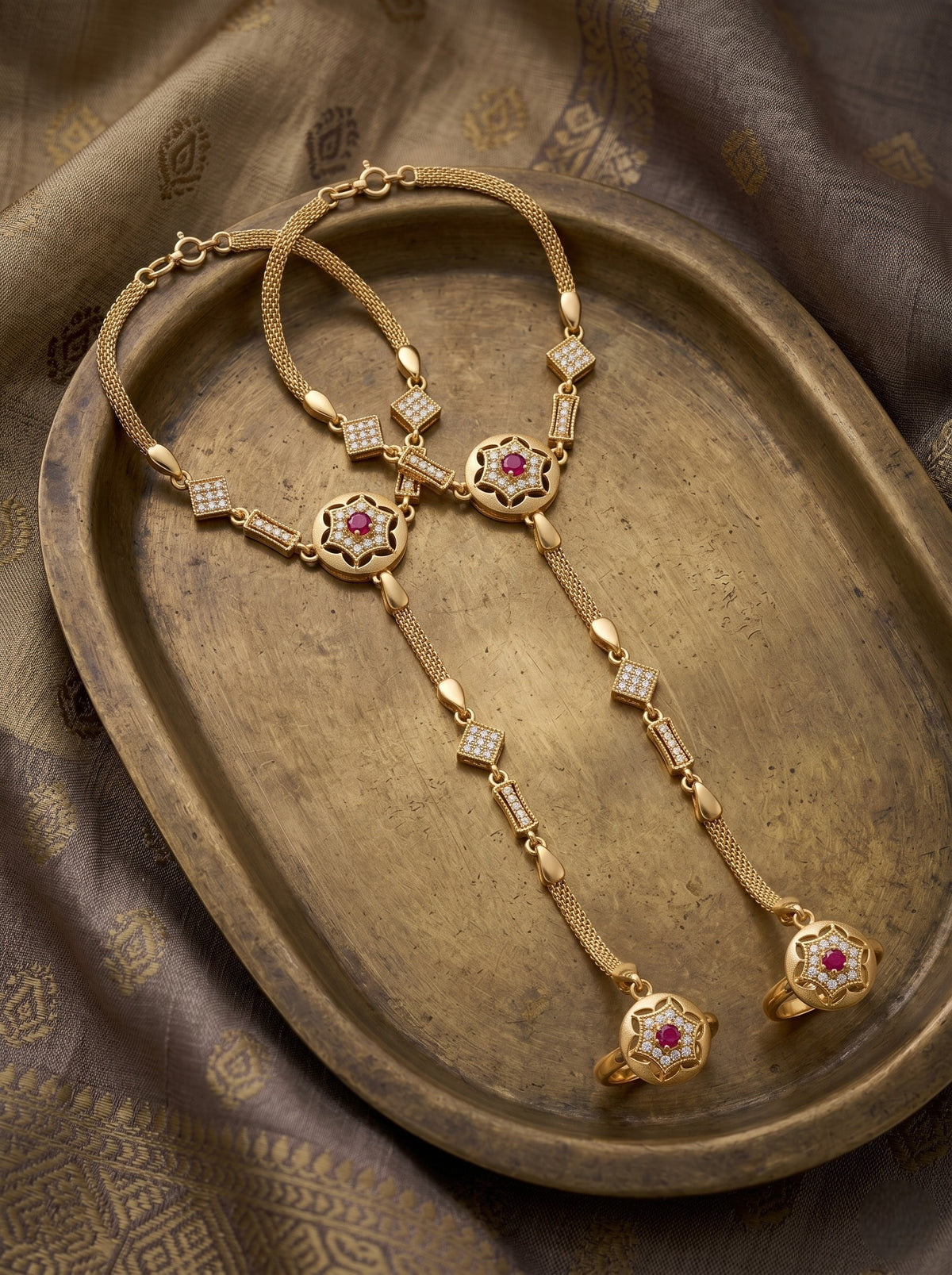 Traditional Pack of 2 Gold Plated AD Studded hathfool