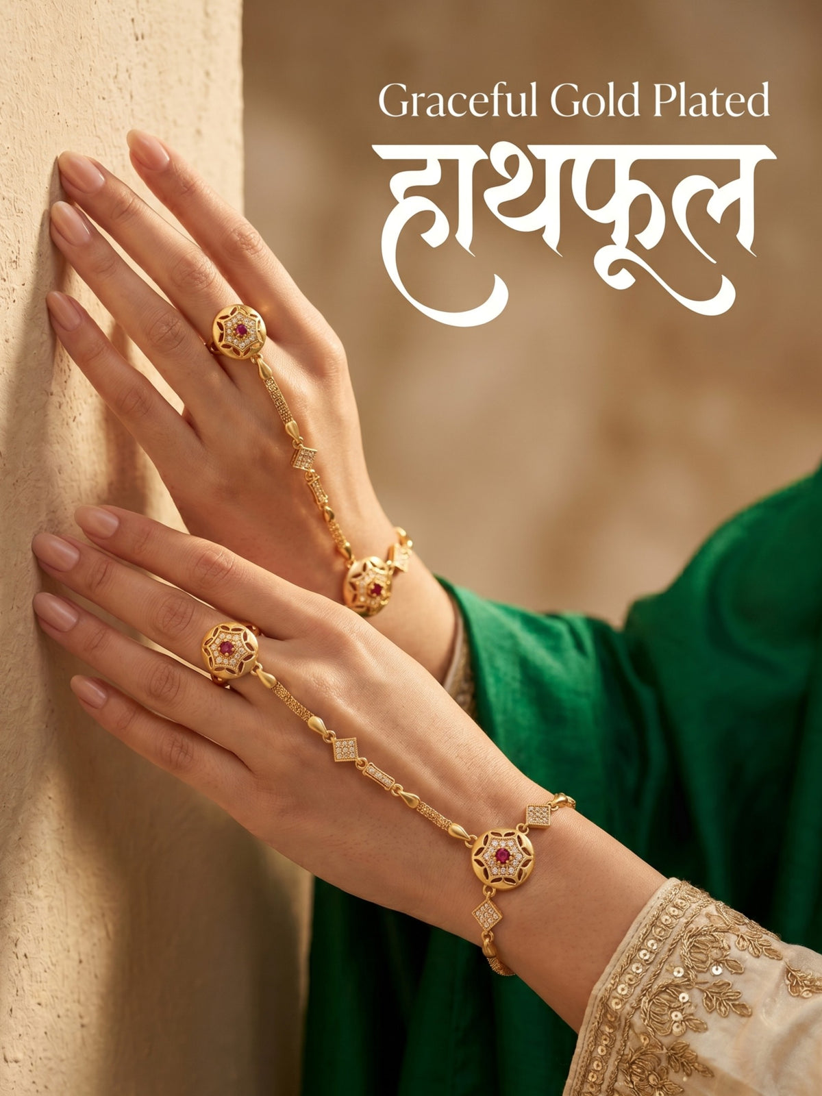 Traditional Pack of 2 Gold Plated AD Studded hathfool