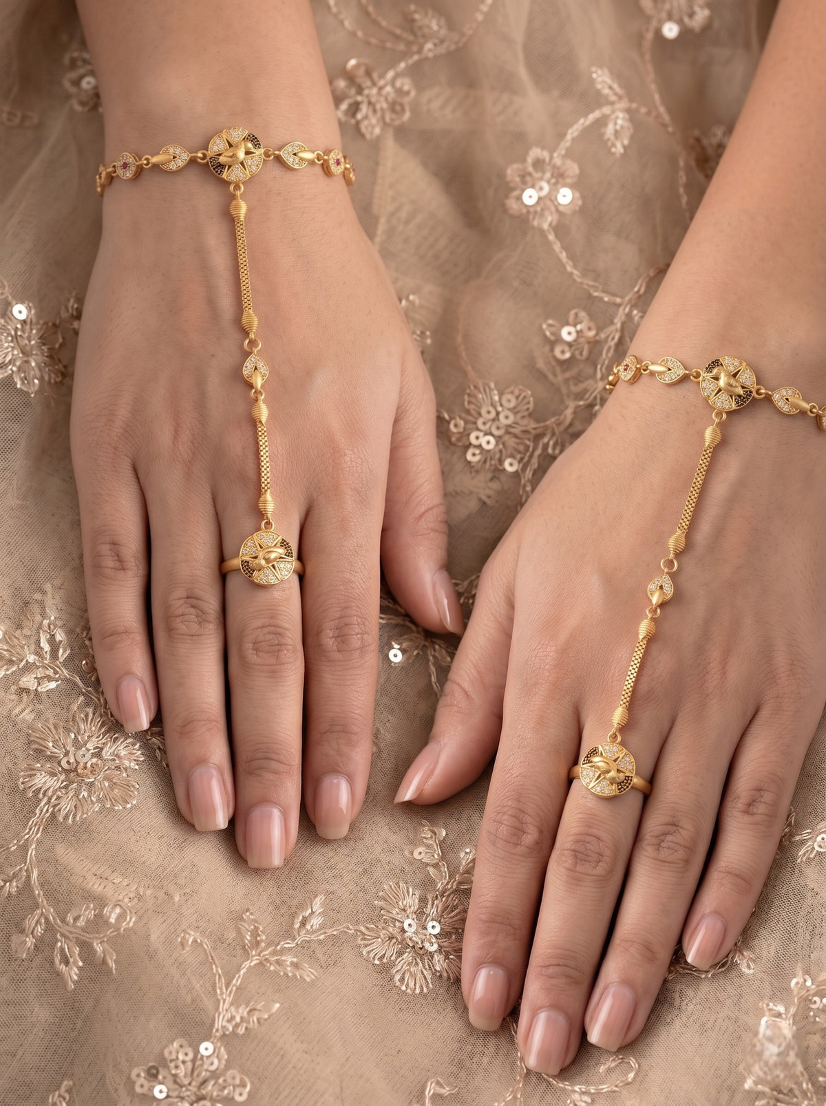 Traditional Pack of 2 Gold Plated AD Studded hathfool