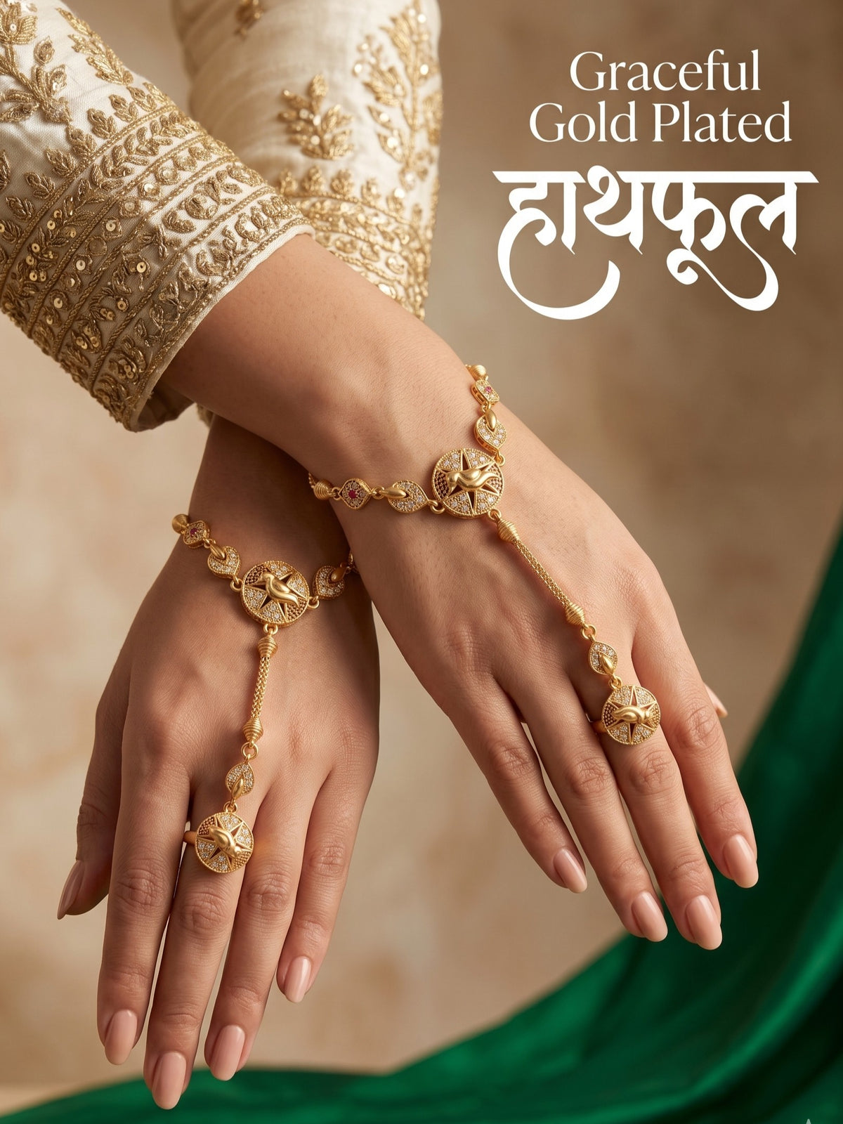 Traditional Pack of 2 Gold Plated AD Studded hathfool