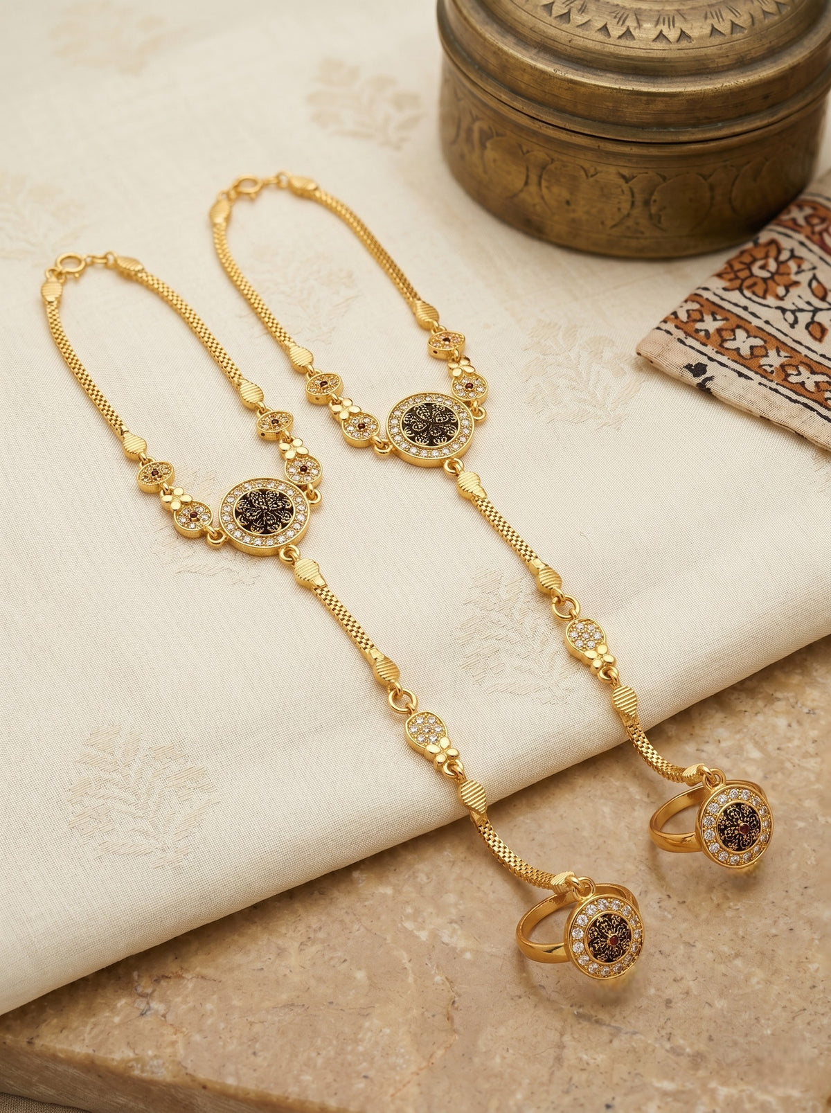 Traditional Pack of 2 Gold Plated AD Studded hathfool