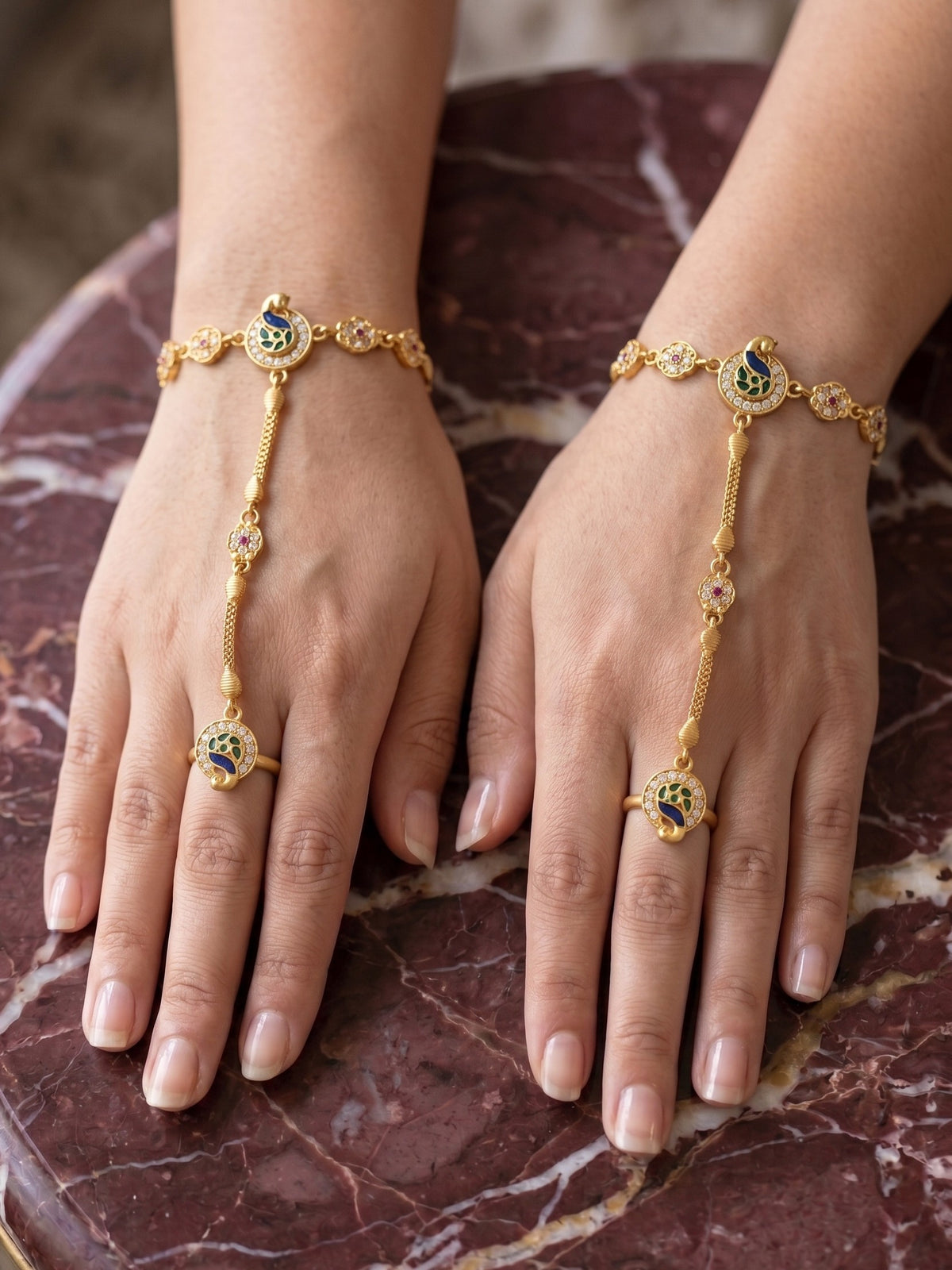 Traditional Pack of 2 Gold Plated AD Studded hathfool
