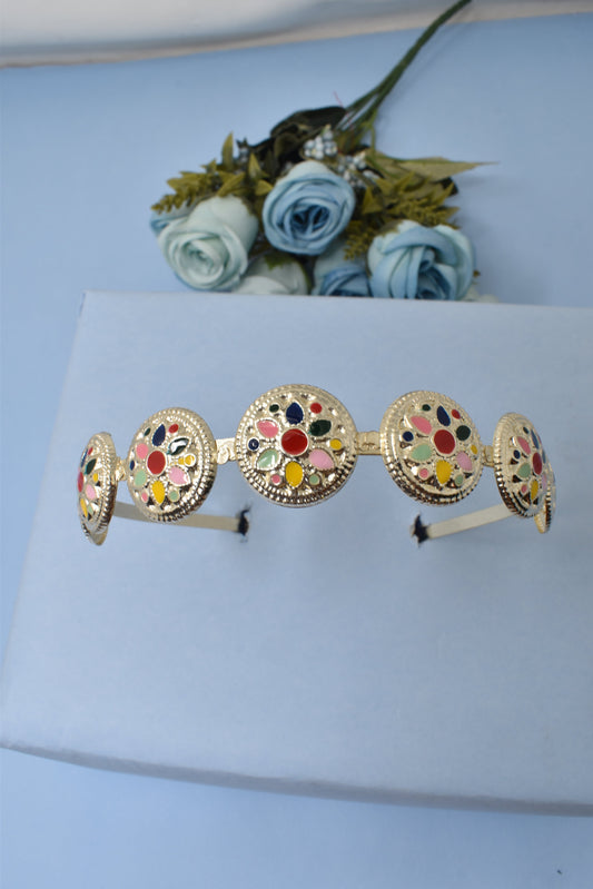 Hairband,Multy colored Kundan Studded hairband,wedding sispatti,sispatti hairband,hairband sispatti,matthapatti hairband,sisful,maangtikka,hair accessory, Matthapatti style Hairband,