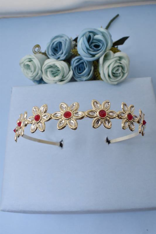 Hairband,Red n white kundan studded hairband,wedding sispatti,sispatti hairband,hairband sispatti,matthapatti hairband,sisful,maangtikka,hair accessory, Matthapatti style Hairband,