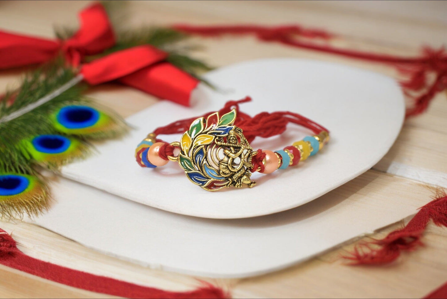 Rakhis, Kids Rakhi, Shree Krishna  With Bansuri Multicolored  Rakhis 1 Rakhi Made from Cotton Threds with Pack of Roli Chawal n Rakshabandhan Greetings Card |rakhi for brother|Bhaiya Rakhi | Kids rakhi |Rakhi for kids|Rakhi for Bhaiya