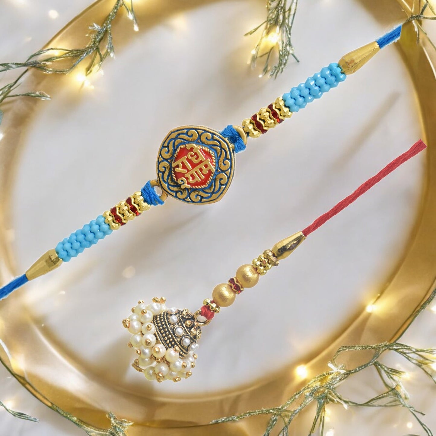 Traditional Radhe Shyam Design Bhaiya Bhabhi Rakhi Set ,Exquisite Set of 2 Rakhi for Brother on Raksha Bandhan