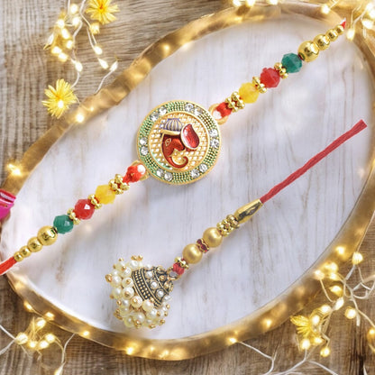 Traditional Ganesha Design Bhaiya Bhabhi Rakhi Set ,Exquisite Set of 2 Rakhi for Brother on Raksha Bandhan