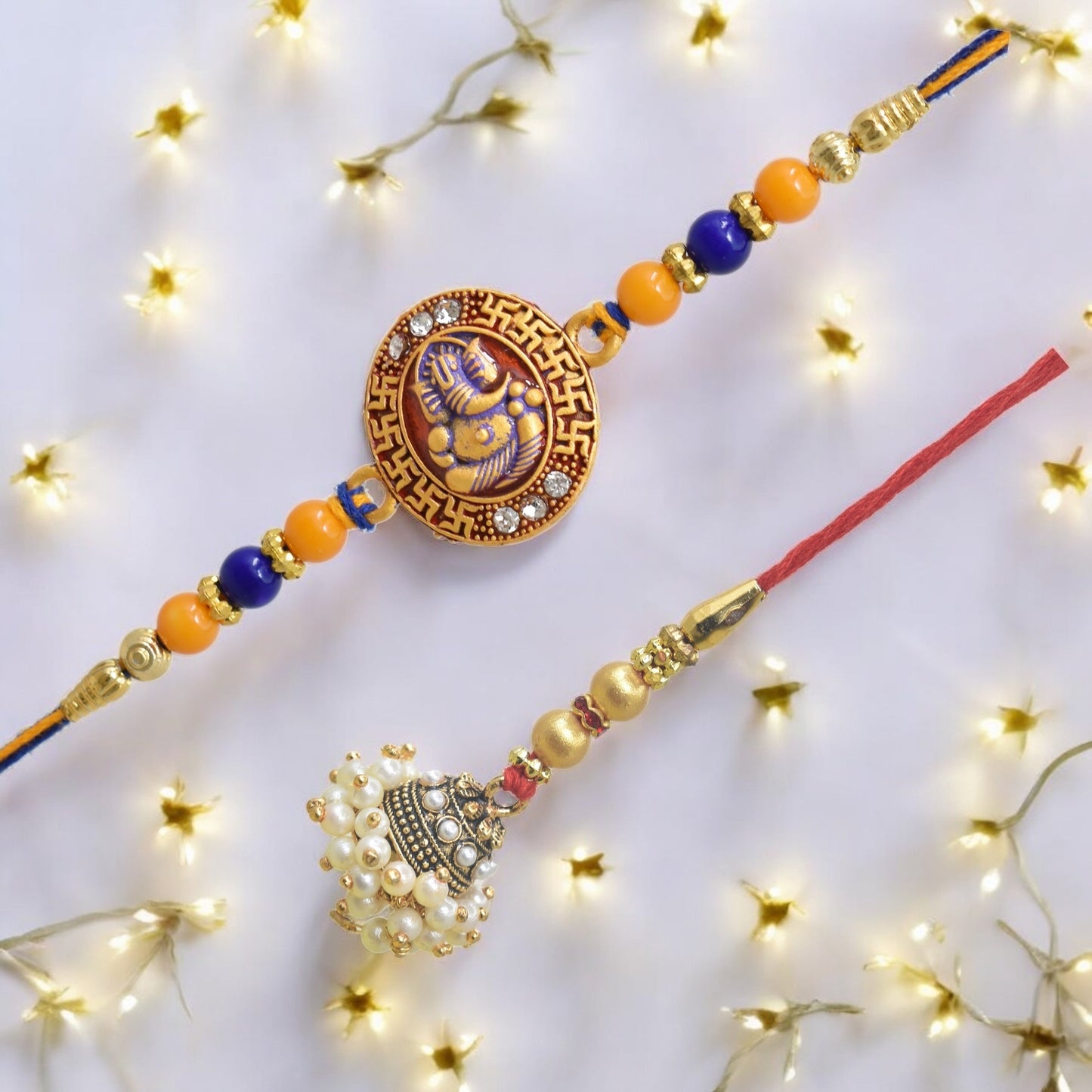 Traditional Ganesha Design Bhaiya Bhabhi Rakhi Set ,Exquisite Set of 2 Rakhi for Brother on Raksha Bandhan