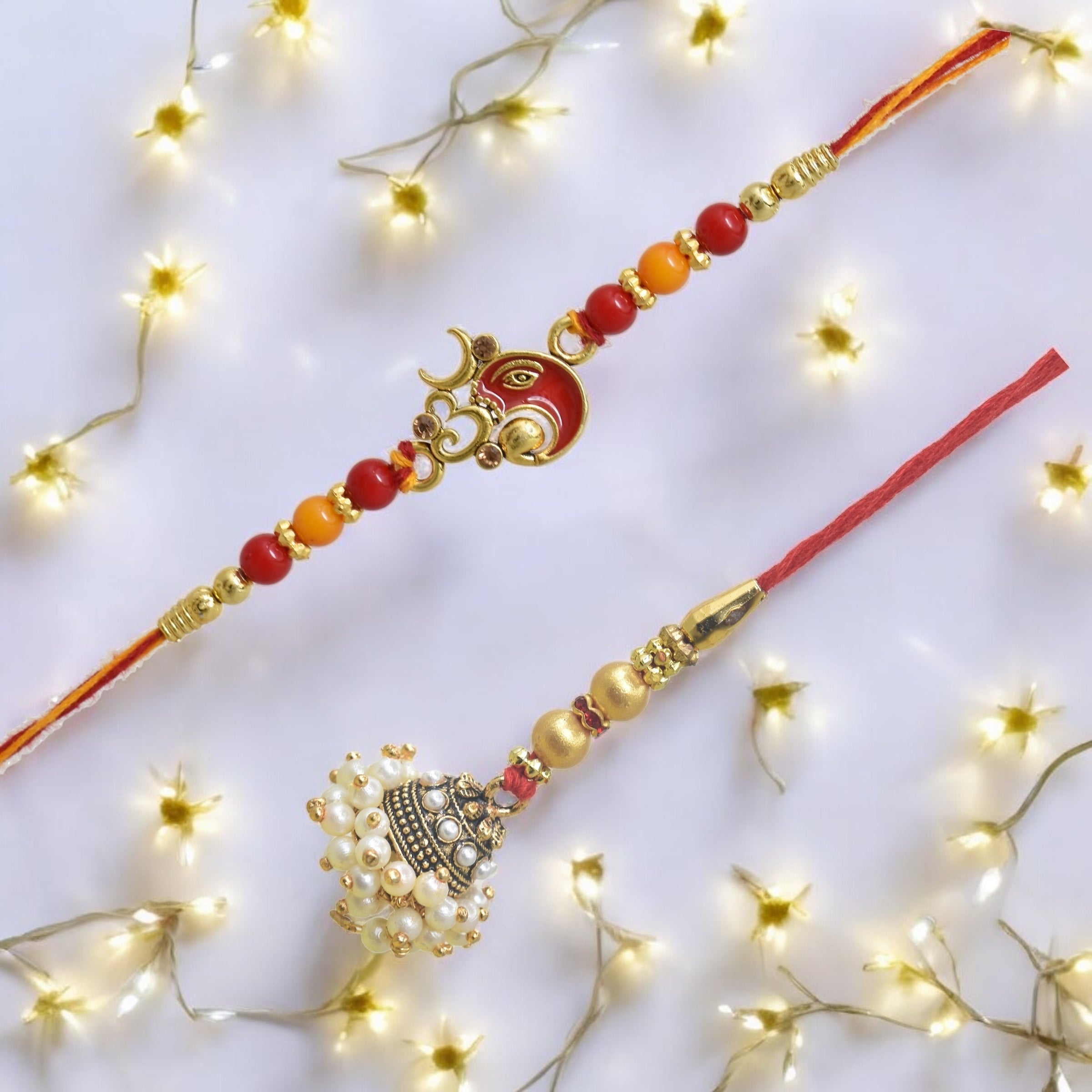 Traditional Ganesha Design Bhaiya Bhabhi Rakhi Set ,Exquisite Set of 2 Rakhi for Brother on Raksha Bandhan