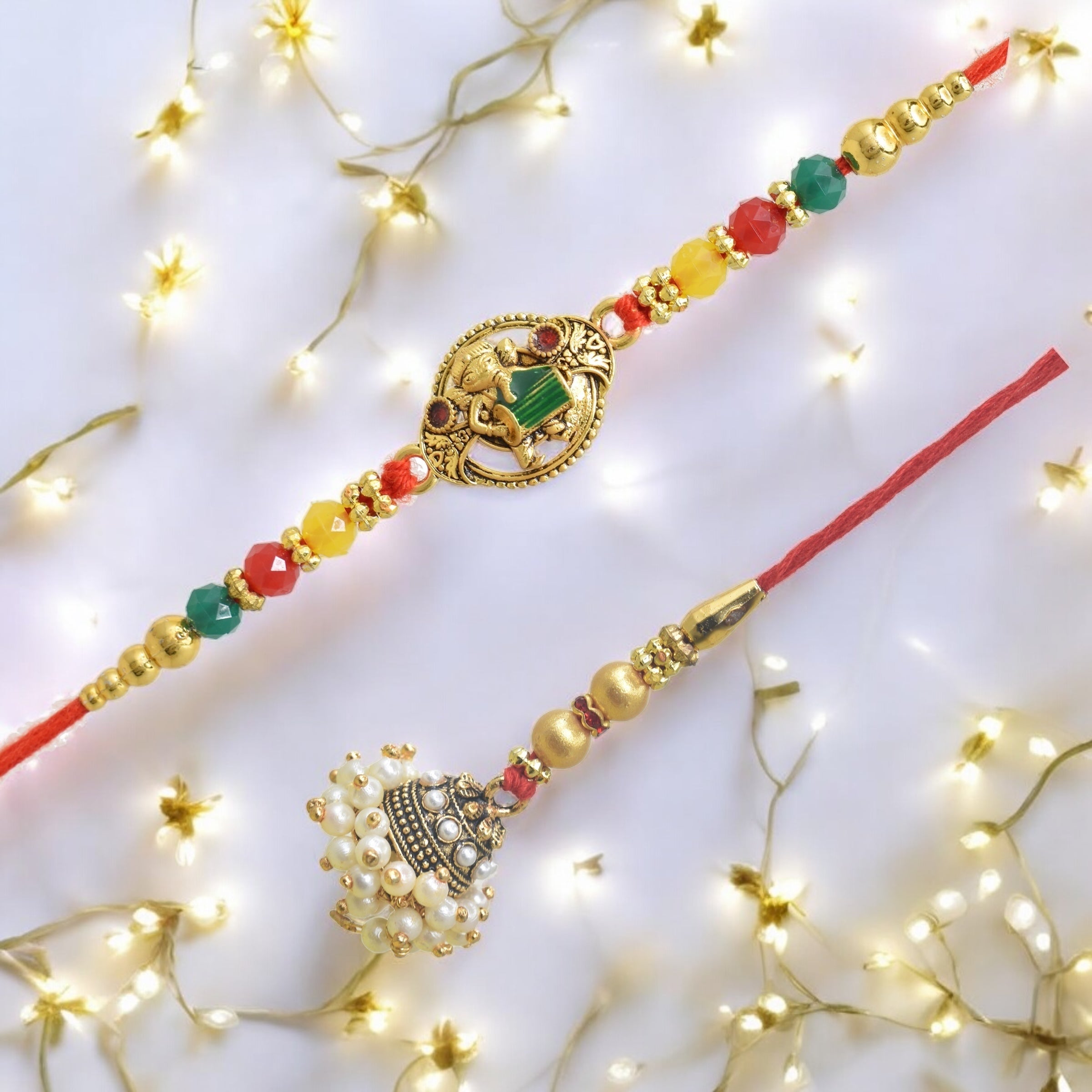 Traditional Ganesha Design Bhaiya Bhabhi Rakhi Set ,Exquisite Set of 2 Rakhi for Brother on Raksha Bandhan