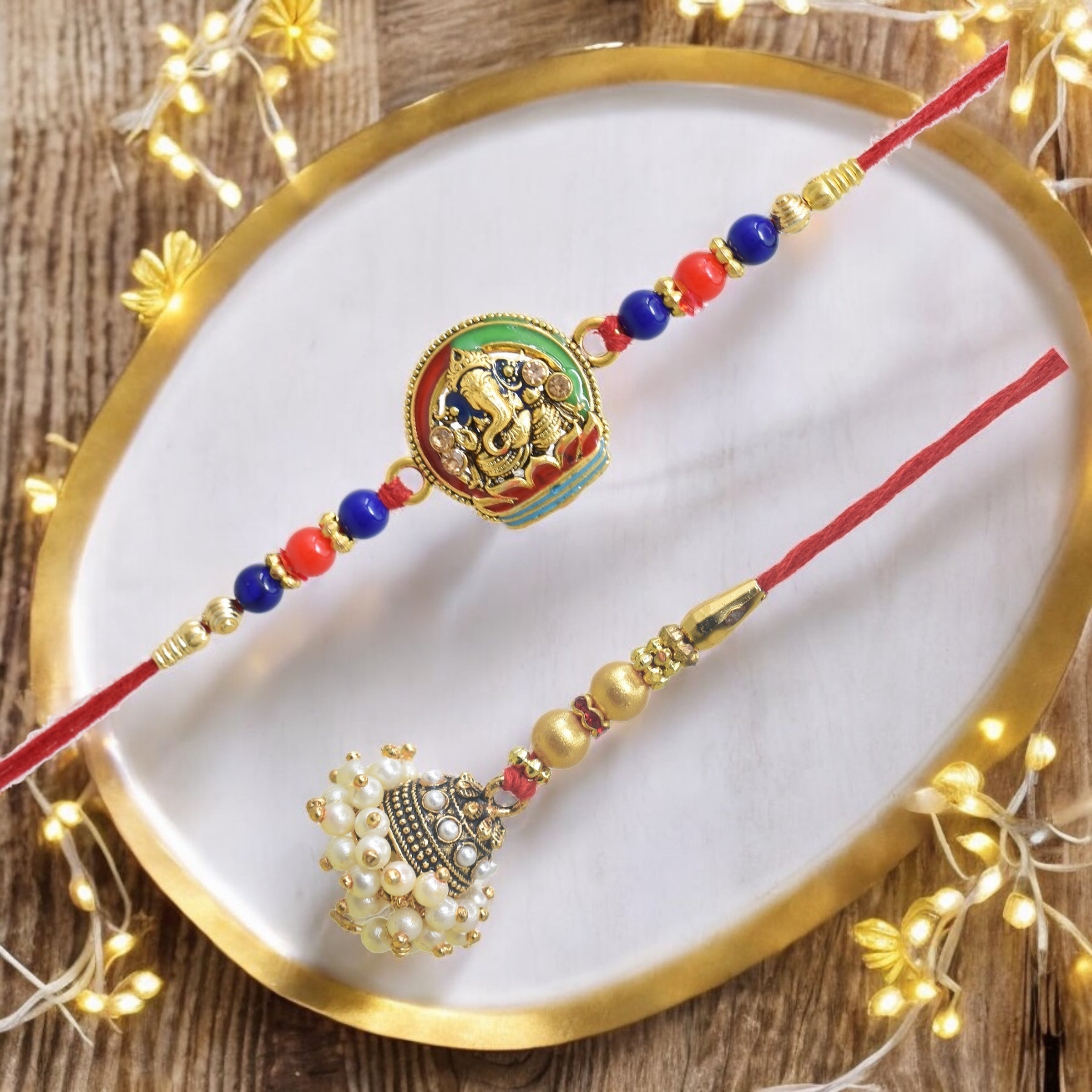 Traditional Ganesha Design Bhaiya Bhabhi Rakhi Set ,Exquisite Set of 2 Rakhi for Brother on Raksha Bandhan