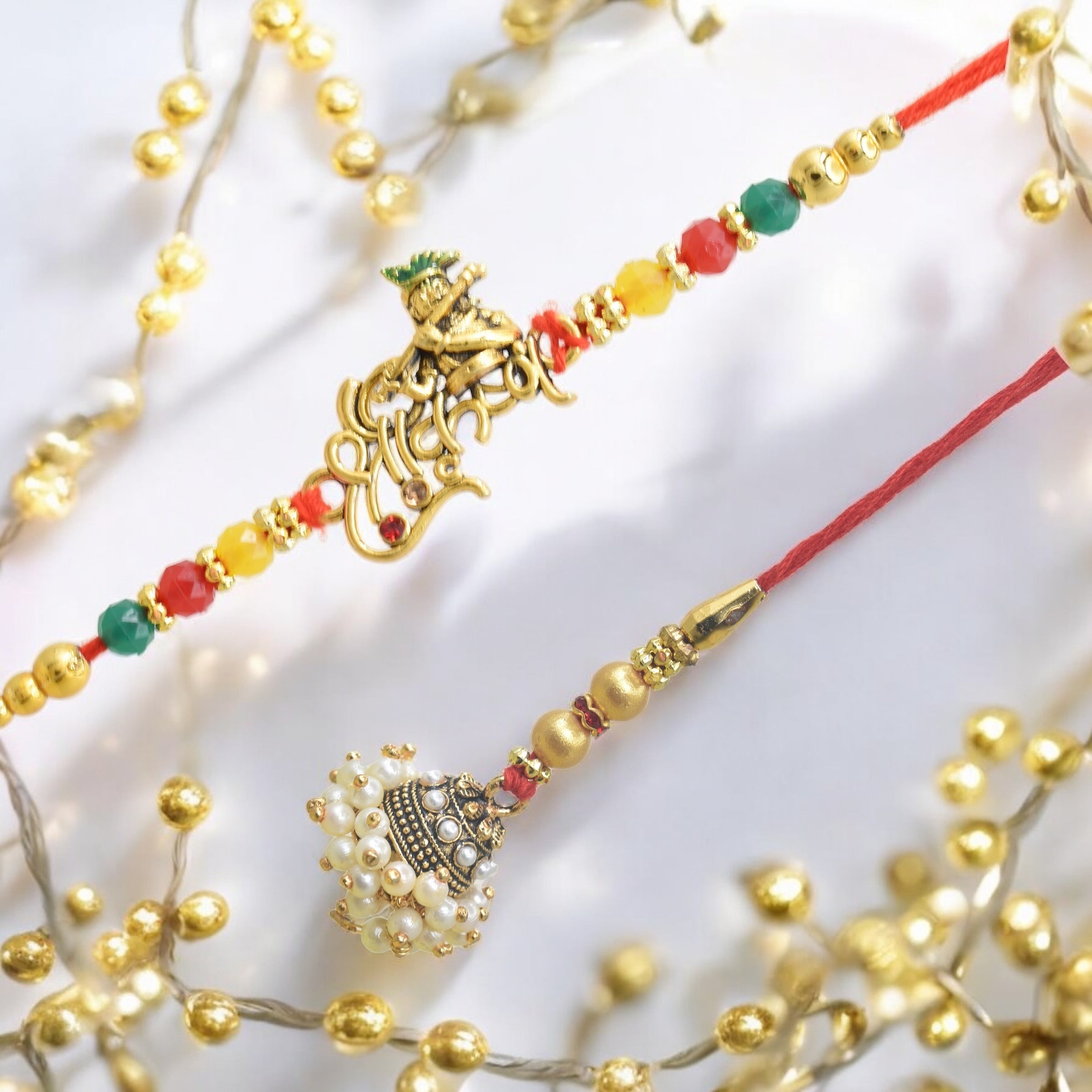 Traditional Krishna Design Bhaiya Bhabhi Rakhi Set ,Exquisite Set of 2 Rakhi for Brother on Raksha Bandhan