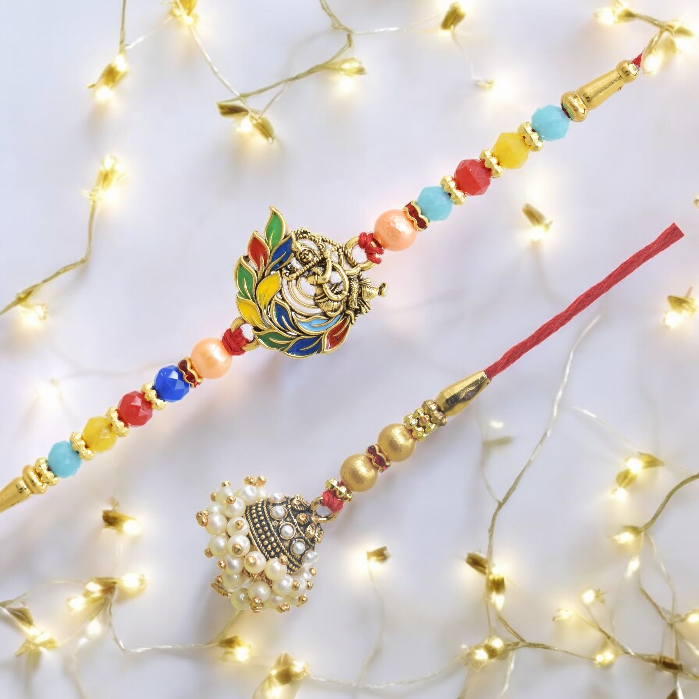 Traditional Krishna Design Bhaiya Bhabhi Rakhi Set ,Exquisite Set of 2 Rakhi for Brother on Raksha Bandhan