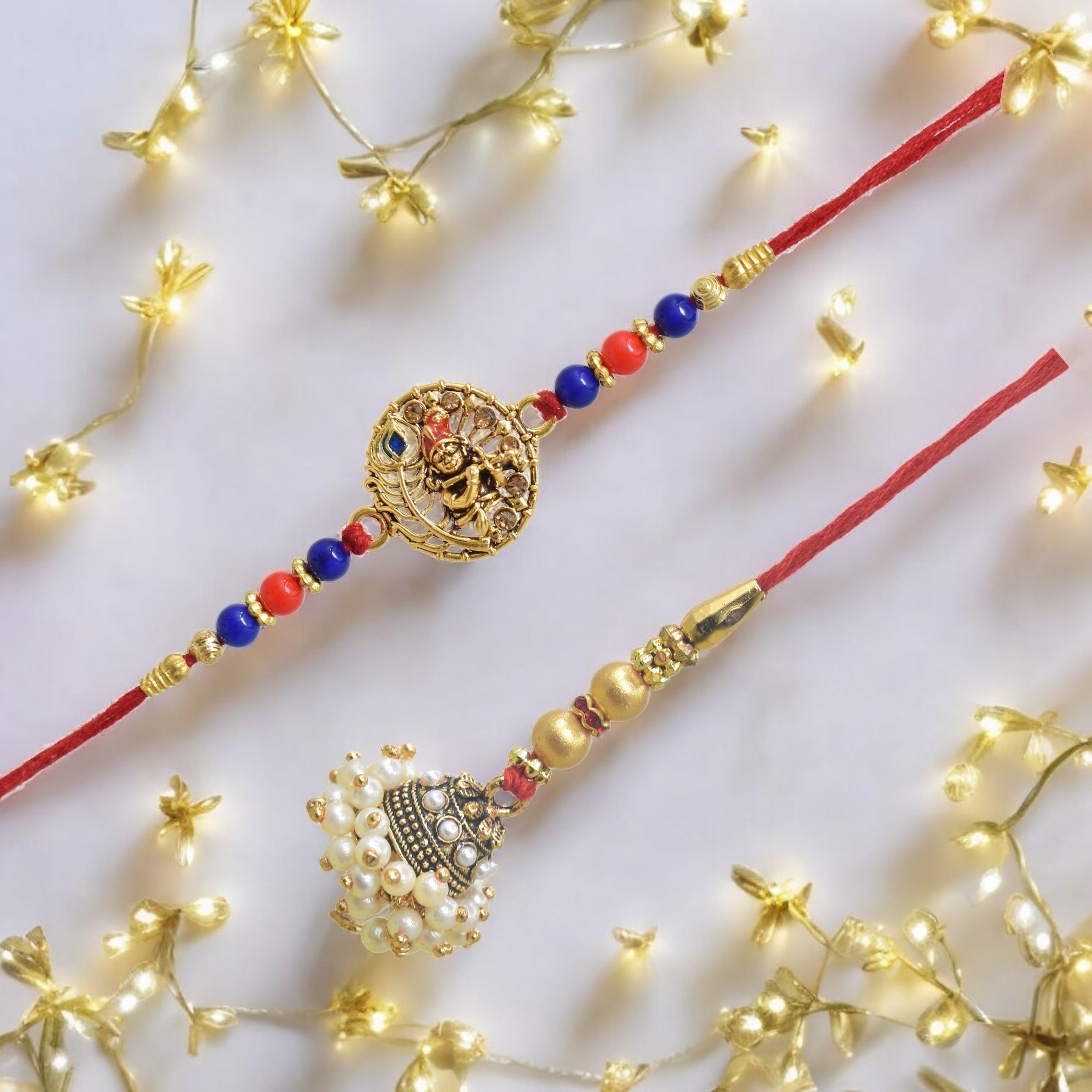 Traditional Krishna Design Bhaiya Bhabhi Rakhi Set ,Exquisite Set of 2 Rakhi for Brother on Raksha Bandhan