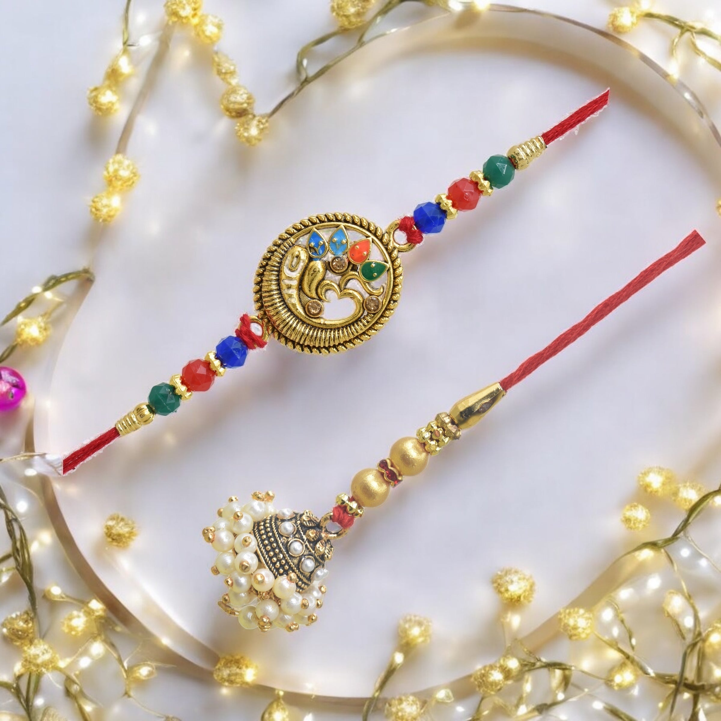 Traditional Peacock Design Bhaiya Bhabhi Rakhi Set ,Exquisite Set of 2 Rakhi for Brother on Raksha Bandhan