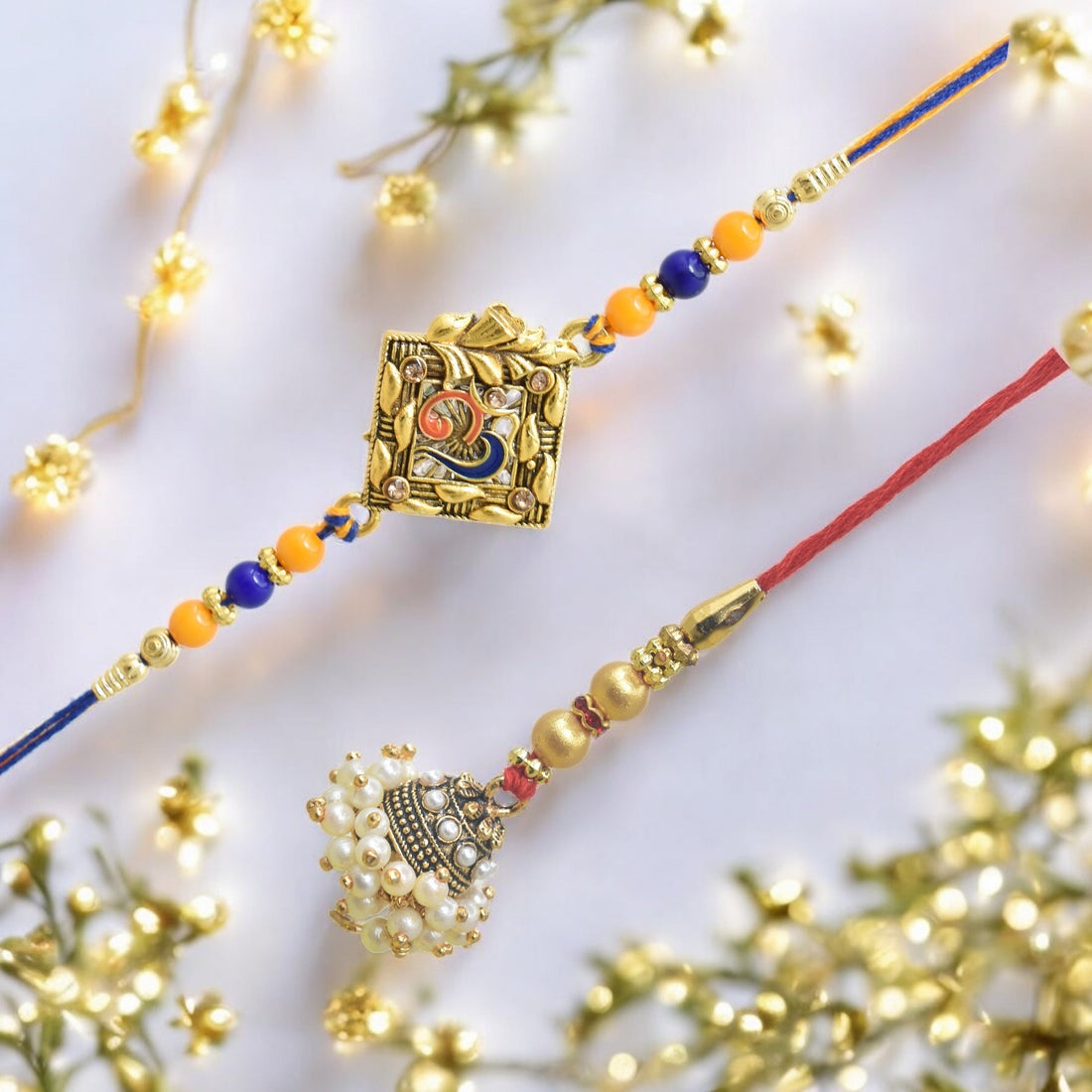 Traditional Om Design Bhaiya Bhabhi Rakhi Set ,Exquisite Set of 2 Rakh ...