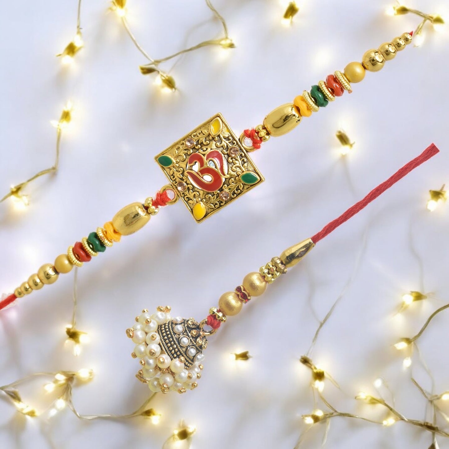 Traditional Om Design Bhaiya Bhabhi Rakhi Set ,Exquisite Set of 2 Rakhi for Brother on Raksha Bandhan