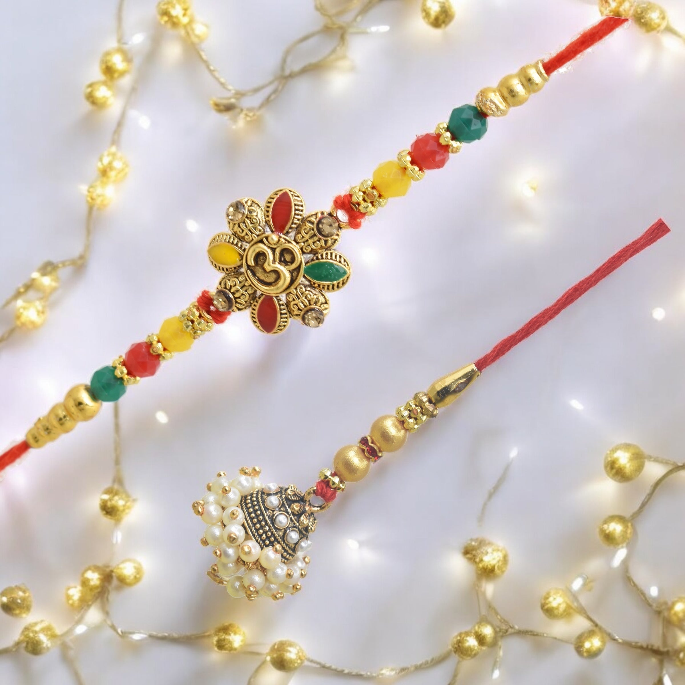 Traditional Om Design Bhaiya Bhabhi Rakhi Set ,Exquisite Set of 2 Rakhi for Brother on Raksha Bandhan