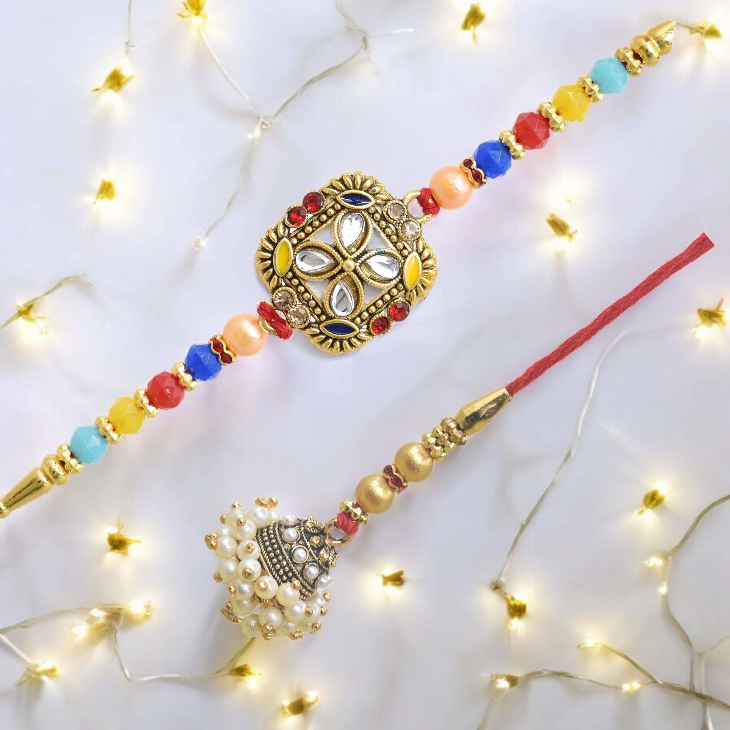 Traditional Floral Design Bhaiya Bhabhi Rakhi Set ,Exquisite Set of 2 Rakhi for Brother on Raksha Bandhan