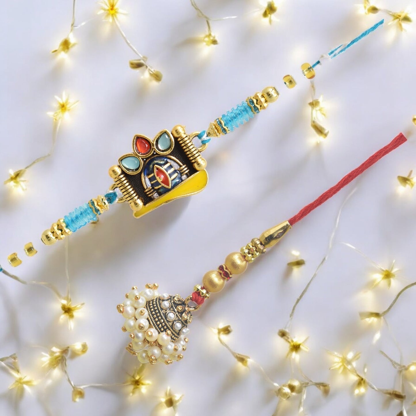 Traditional Radhe Krishna Design Bhaiya Bhabhi Rakhi Set ,Exquisite Set of 2 Rakhi for Brother on Raksha Bandhan