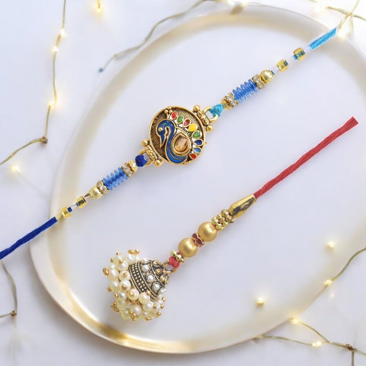 Traditional Big Bro Design Bhaiya Bhabhi Rakhi Set ,Exquisite Set of 2 Rakhi for Brother on Raksha Bandhan