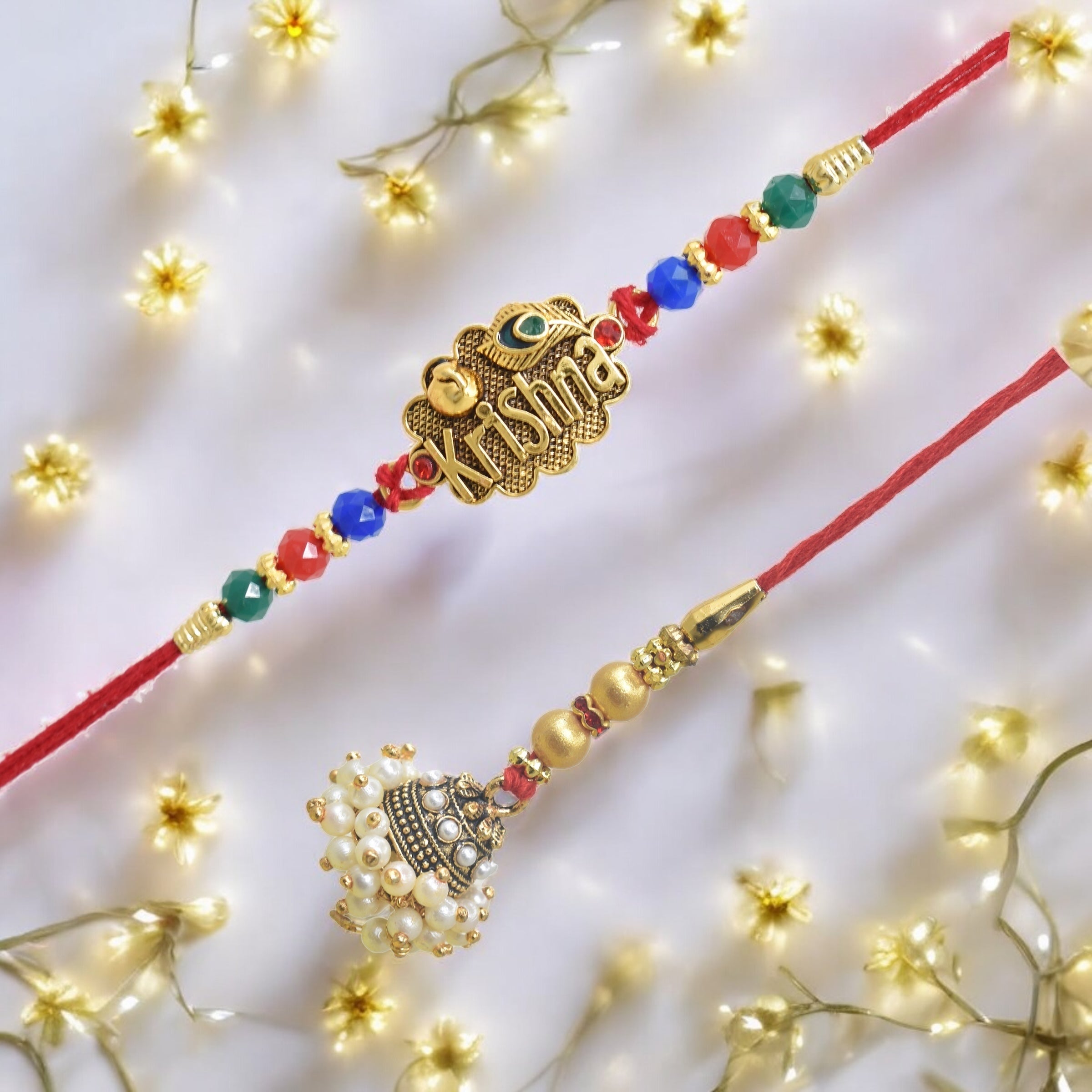 Traditional Peacock Design Bhaiya Bhabhi Rakhi Set ,Exquisite Set of 2 Rakhi for Brother on Raksha Bandhan