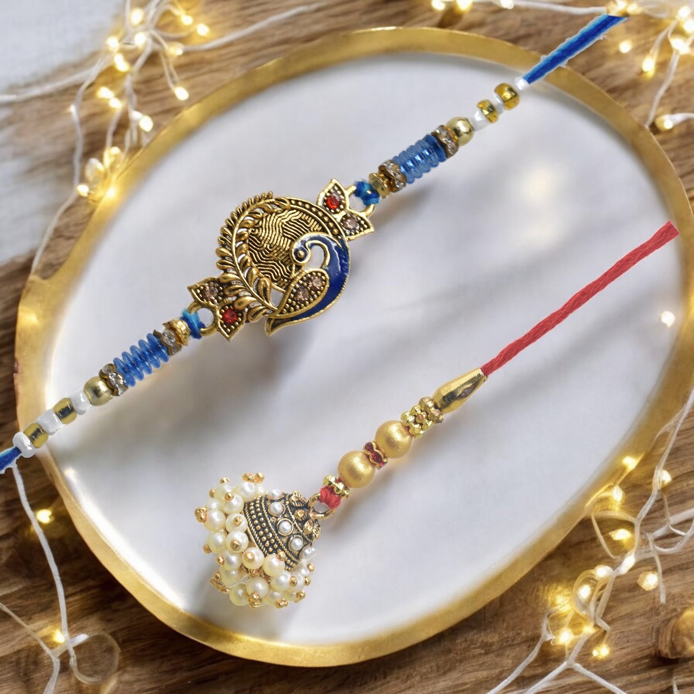 Traditional Peacock Design Bhaiya Bhabhi Rakhi Set ,Exquisite Set of 2 Rakhi for Brother on Raksha Bandhan