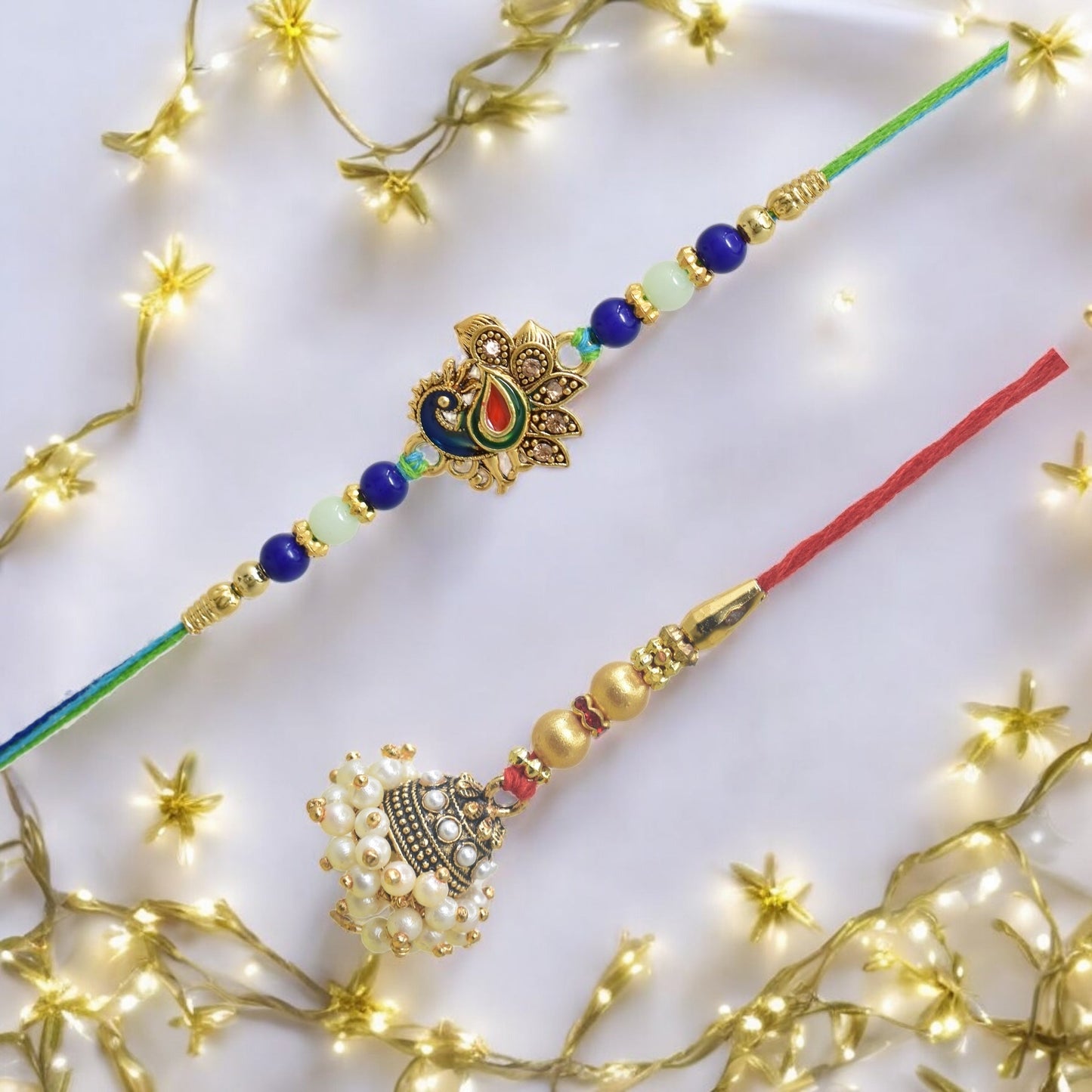 Traditional Peacock Design Bhaiya Bhabhi Rakhi Set ,Exquisite Set of 2 Rakhi for Brother on Raksha Bandhan