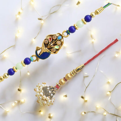 Traditional Peacock Design Bhaiya Bhabhi Rakhi Set ,Exquisite Set of 2 Rakhi for Brother on Raksha Bandhan