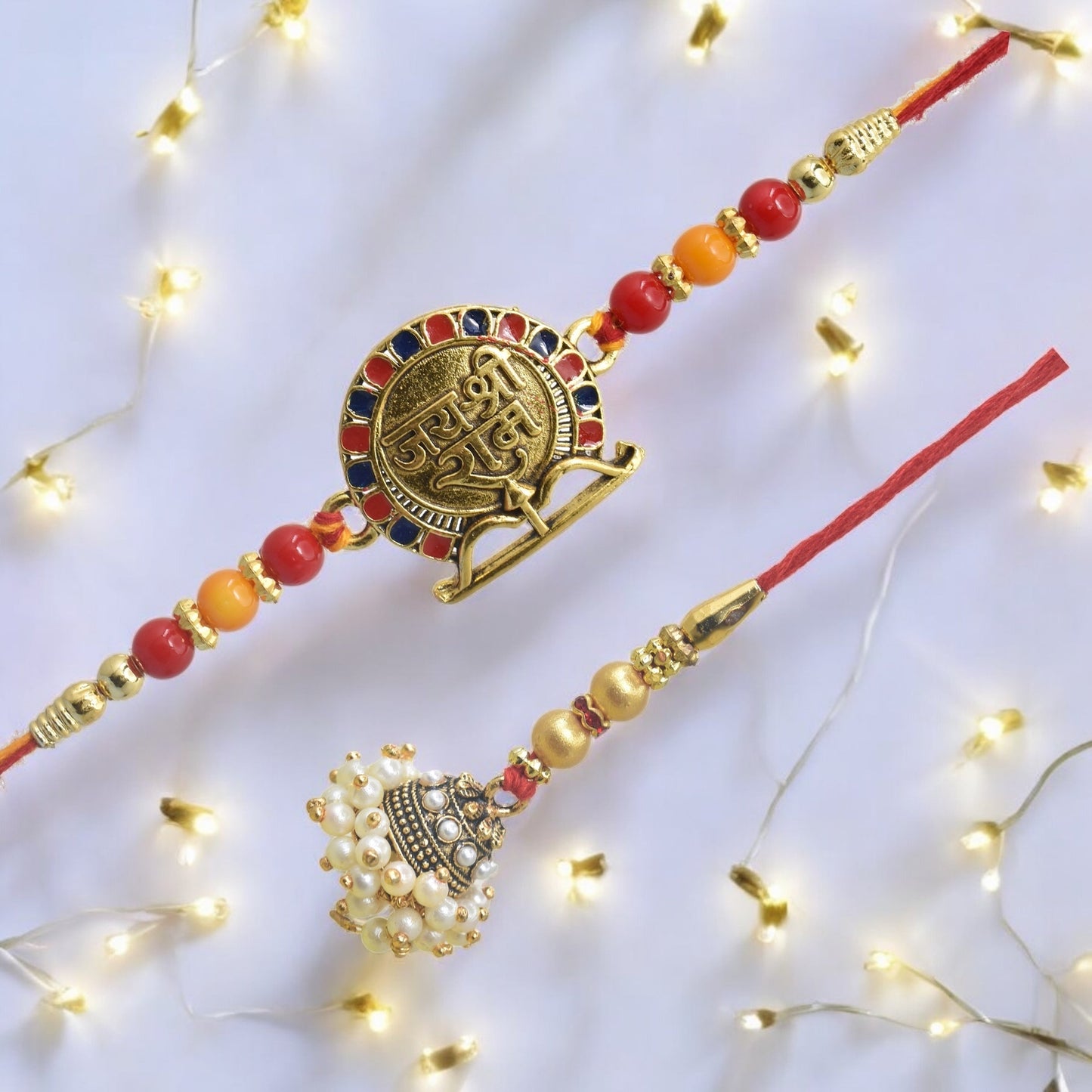 Traditional Jay Shree Ram Design Bhaiya Bhabhi Rakhi Set ,Exquisite Set of 2 Rakhi for Brother on Raksha Bandhan