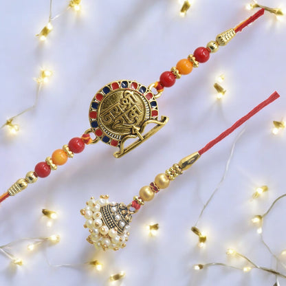 Traditional Jay Shree Ram Design Bhaiya Bhabhi Rakhi Set ,Exquisite Set of 2 Rakhi for Brother on Raksha Bandhan