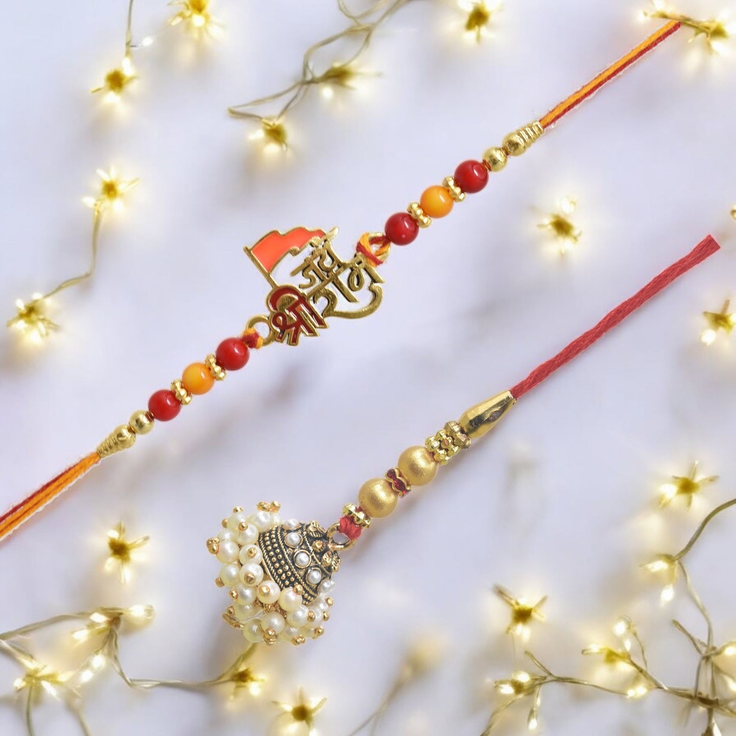 Traditional Jay Shree Ram Design Bhaiya Bhabhi Rakhi Set ,Exquisite Set of 2 Rakhi for Brother on Raksha Bandhan