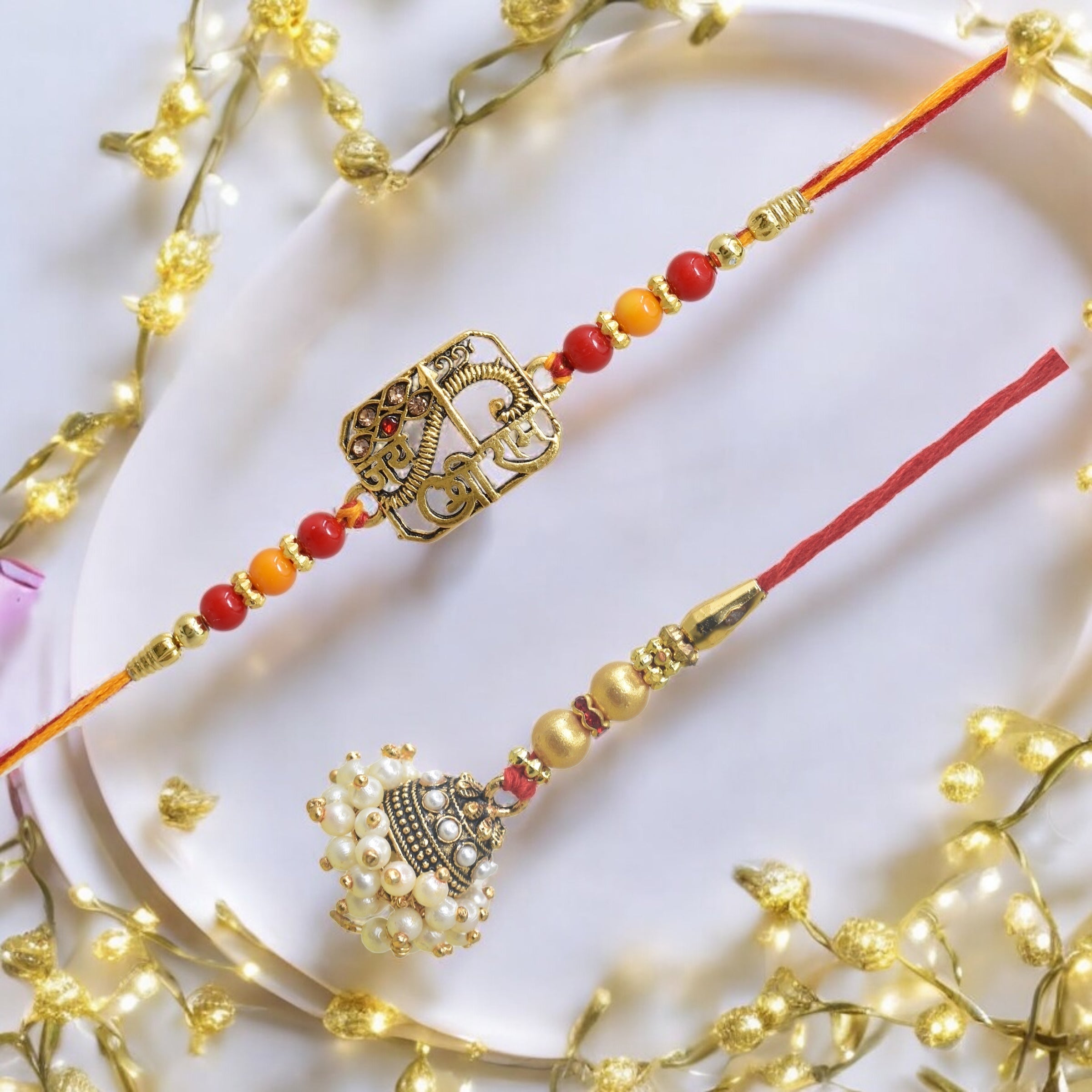 Traditional Jay Shree Ram Design Bhaiya Bhabhi Rakhi Set ,Exquisite Set of 2 Rakhi for Brother on Raksha Bandhan