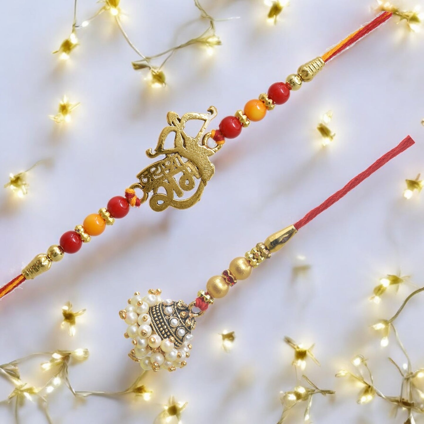 Traditional Jay Shree Ram Design Bhaiya Bhabhi Rakhi Set ,Exquisite Set of 2 Rakhi for Brother on Raksha Bandhan