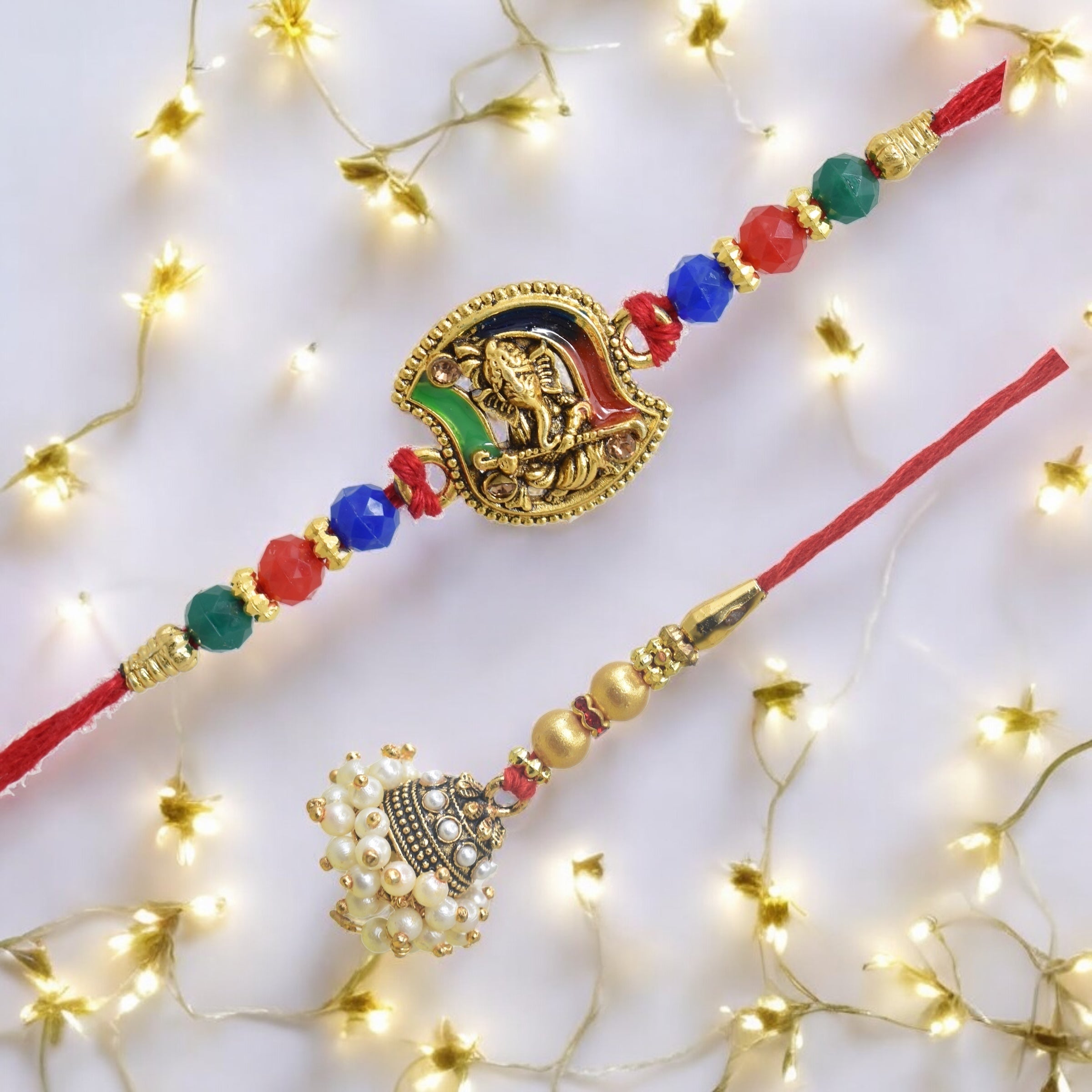 Traditional Ganesha Design Bhaiya Bhabhi Rakhi Set ,Exquisite Set of 2 Rakhi for Brother on Raksha Bandhan