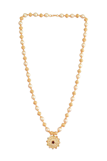 Traditional Pearl Beaded Pendant Mala Necklace for Women