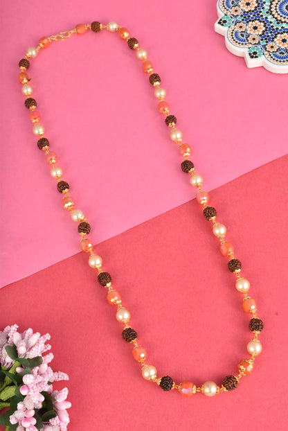 Gold-Plated 24 Inch Rudraksha & Pearl Beaded Mala for Women