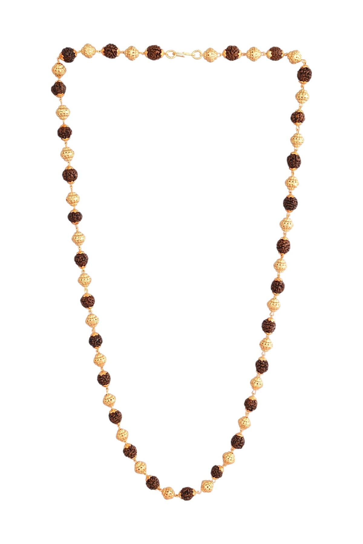 Gold-Plated Rudraksha & Textured Bead Long Mala for Women