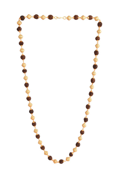 Gold-Plated Rudraksha & Textured Bead Long Mala for Women