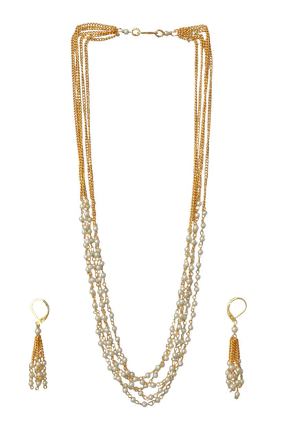 Traditional 5 Layer White Beaded Minimal Necklace Set for Women
