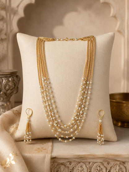 Traditional 5 Layer White Beaded Minimal Necklace Set for Women
