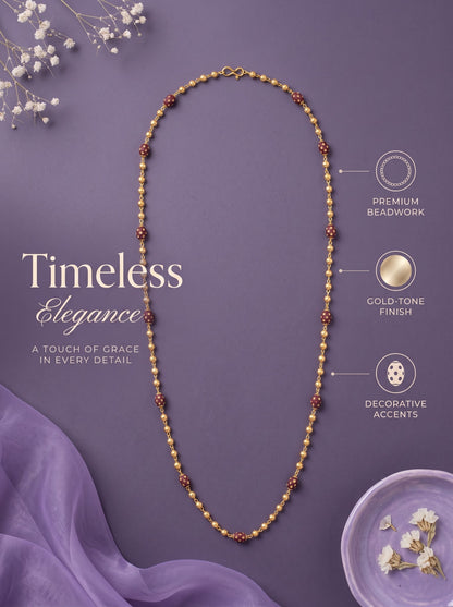 Gold-Plated Maroon Beaded Long Mala Necklace for Women