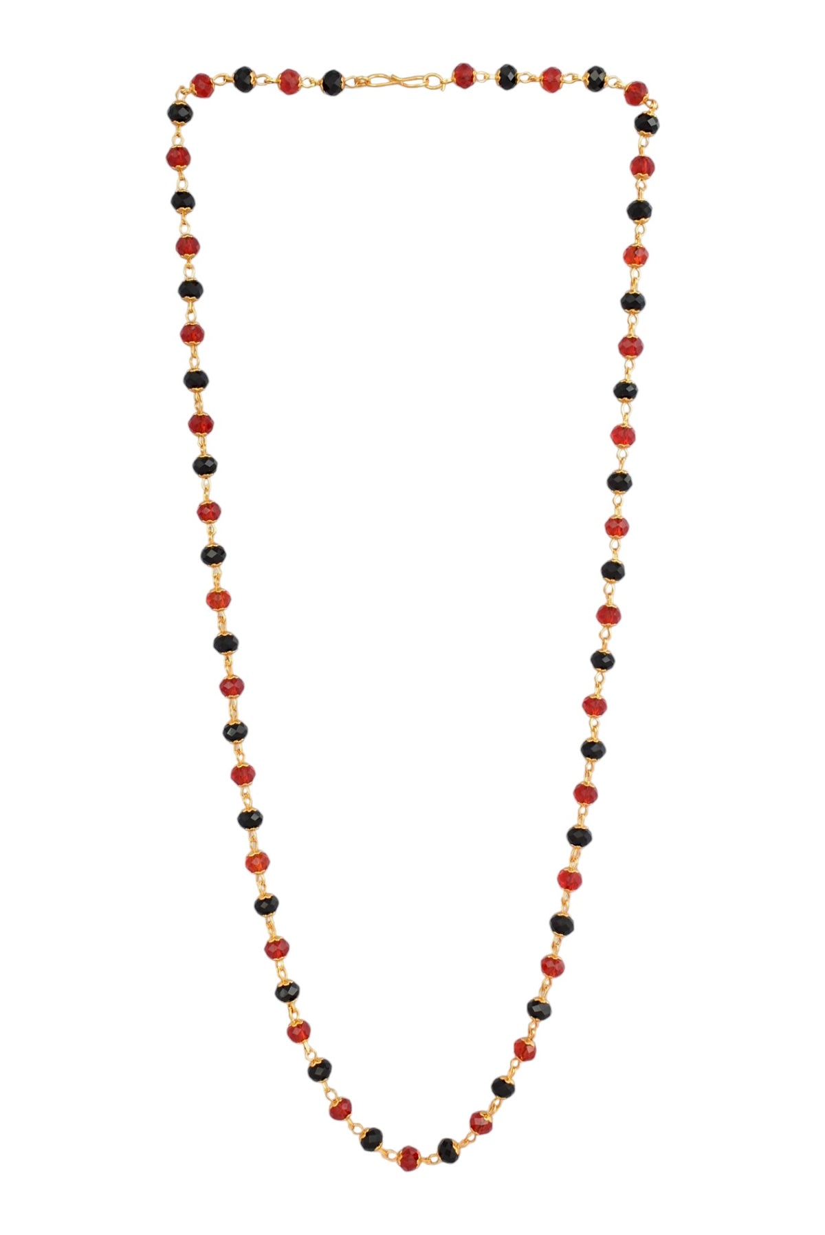 Gold-Plated Red & Black Beaded Long Mala for Women