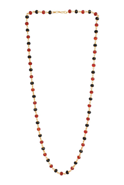 Gold-Plated Red & Black Beaded Long Mala for Women