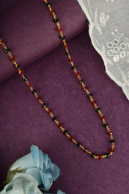 Gold-Plated Red & Black Beaded Long Mala for Women