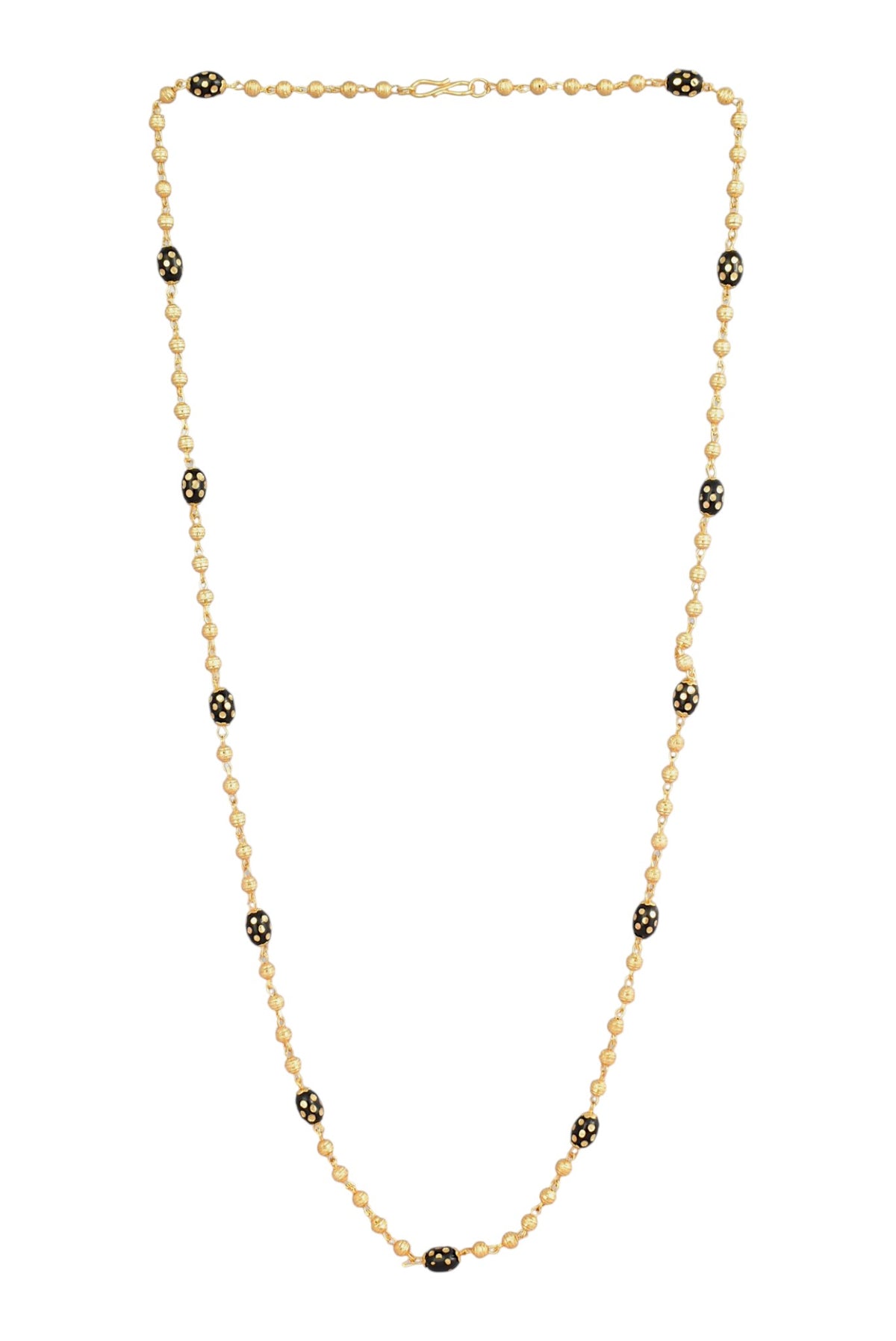 Gold-Plated Black Beaded Long Mala for Women