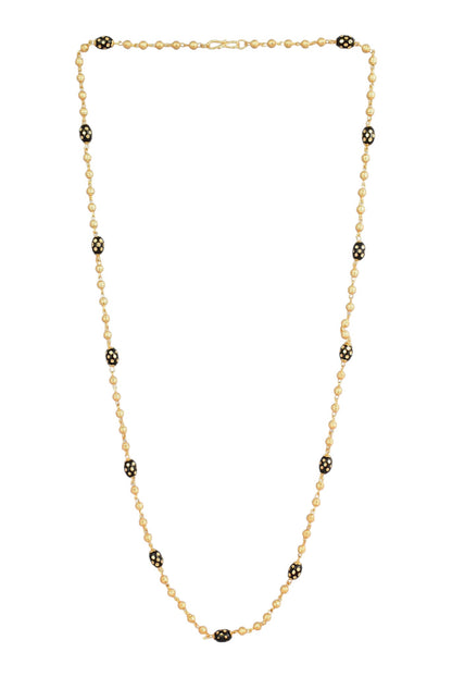 Gold-Plated Black Beaded Long Mala for Women